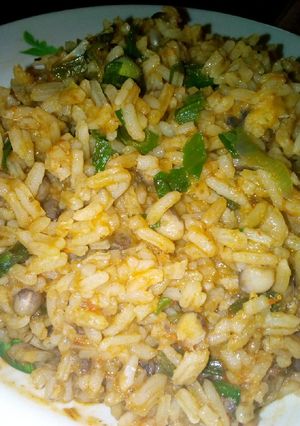 A picture of Rice and beans jollof.