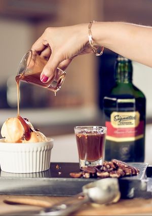 A picture of Chef Meghna’s Signatures Whiskey Caramel Sauce.