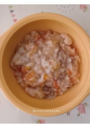 Foto resep MPASI 9 BulanBeras Putih + Daging Sapi + Tomat
