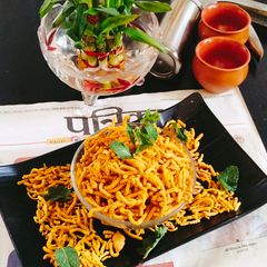 Tomato sev (khasta tamatra namkeen sev) A picture of Tomato sev (khasta tamatra namkeen sev).