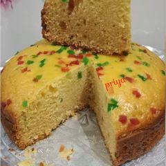 A picture of Eggless Spongy Paneer Cake in Cooker.