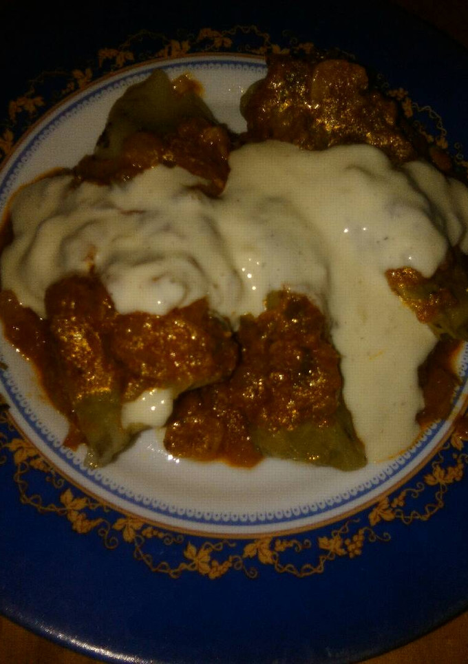 Una foto de Niños envueltos, con salsa roja y salsa blanca