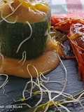 Calabacín relleno de gambitas rojas