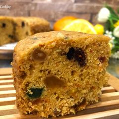 A picture of Eggless Whole Wheat Orange Carrot Dry Fruit Cake – Pressure Cooker Cake Recipe.