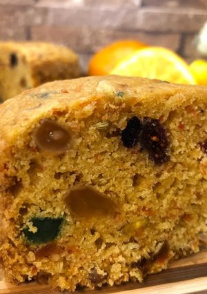 A picture of Eggless Whole Wheat Orange Carrot Dry Fruit Cake – Pressure Cooker Cake Recipe.