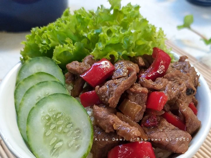 Langkah Gampang Menyiapkan Resep Beef Black Pepper Ricebowl (Sapi Lada Hitam) yang Sempurna