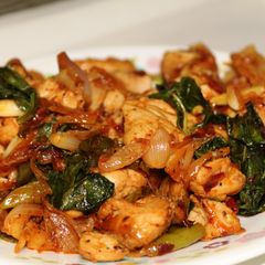 A picture of Basil chicken- quick and yum.