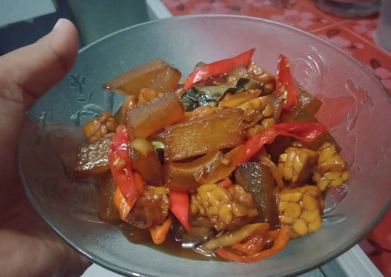 Tumis tempe kikil pedas simple