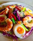 Miến xào bắp cải tím tôm trứng lòng đào