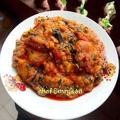 A picture of Beans and plantain with pumpkin leaf.