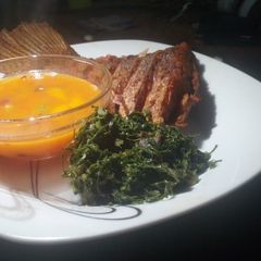 A picture of Tomato yellow bell pepper soup.