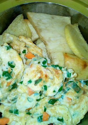A picture of Fried yam and egg.