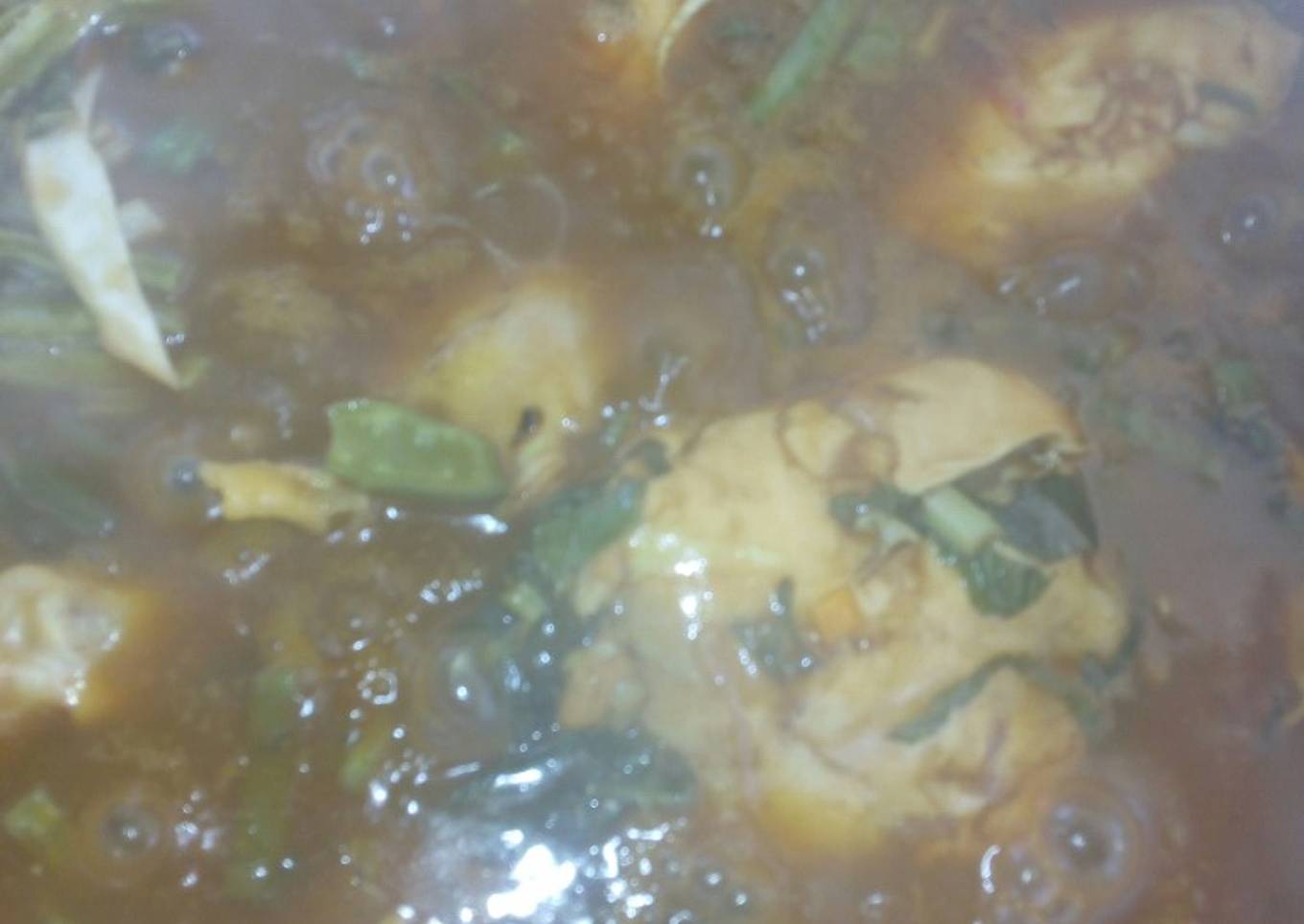 Pollo con verduras nopales y catsup a la Mario, s