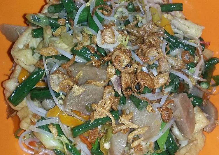 Tumis kacang toge tahu bakso pelangi π