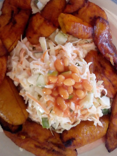 A picture of Fried plantain and Coleslaw.