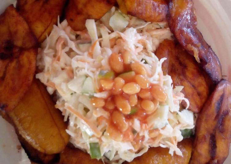 Fried plantain and Coleslaw