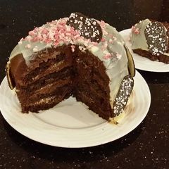 A picture of Chocolate Peppermint Crunch Layer Cake.