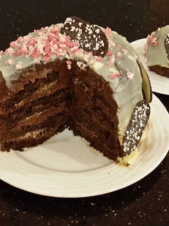 A picture of Chocolate Peppermint Crunch Layer Cake.