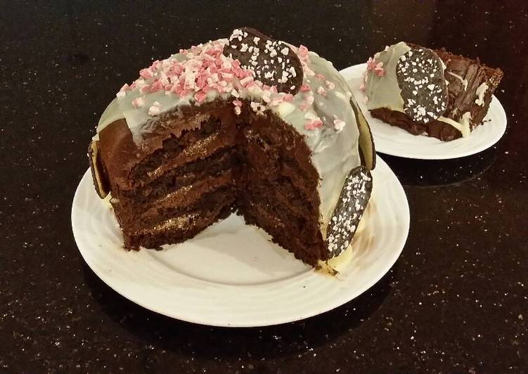 Steps to Prepare Speedy Chocolate Peppermint Crunch Layer Cake