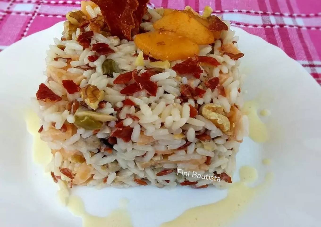 Ensalada de arroz tricolor con almejas al natural