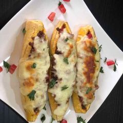 A picture of Stuffed grilled plantain and cheese.