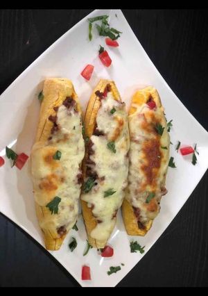 A picture of Stuffed grilled plantain and cheese.