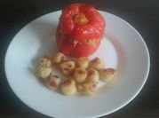 Una foto de relleno de pollo al verdeo