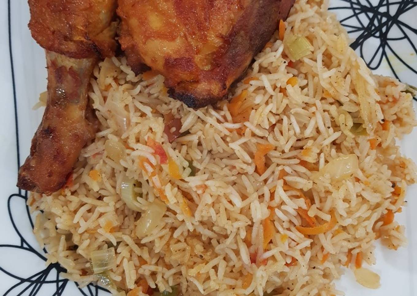 Nasi wortel dan ayam panggang cabe