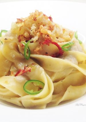 Foto di Lasagnette con crema di melanzane e mollica al parmigiano tostata