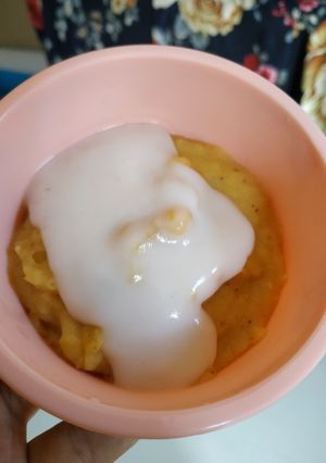 Foto resep Snack MPASI 9m Bubur jagung manis saus santan