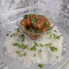A picture of Chicken Chilli 😋With garlic Rice.