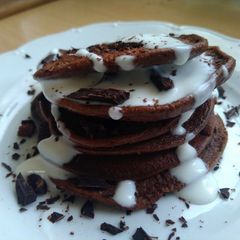 A picture of Keto chocolate pancakes with mascarpone (no flour, no sugar).
