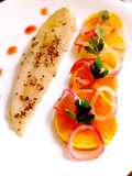 Filetto di Persico alle Erbe Arancio Miele e Cipolla Rossa