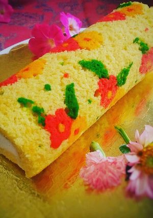 A picture of Firni stuffed Rice flour Deco roll cake.