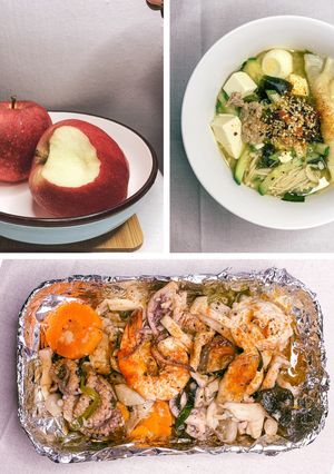 Hình của món Giảm cân + eatclean: Đậu hũ lướt ván + Mì udon miso.