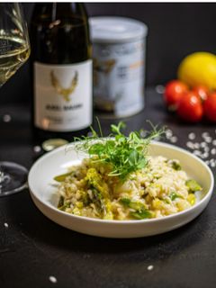 Une photo de Risotto vert à la purée d'amandes