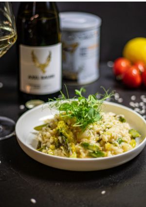 Une photo de Risotto vert à la purée d'amandes