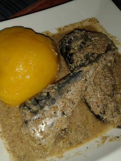 A picture of Starch with titus fish and egusi.