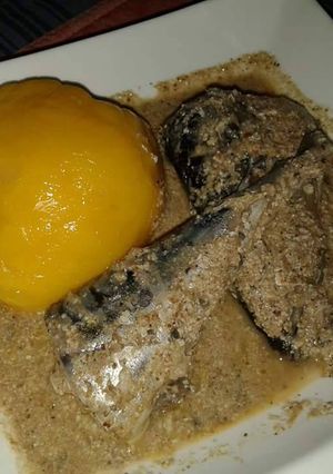 A picture of Starch with titus fish and egusi.
