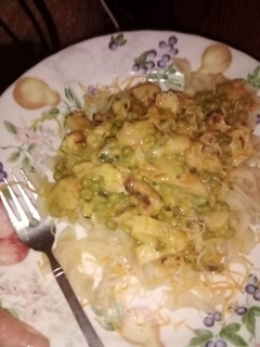 A picture of Creamy chicken over noodles.