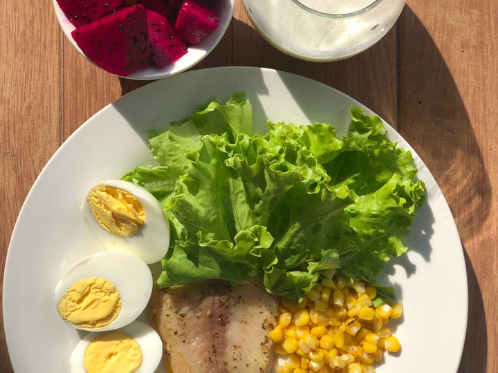 Resep Healthy Diet Food: Dori Panggang + Telur Rebus + Selada Jagung Anti Gagal