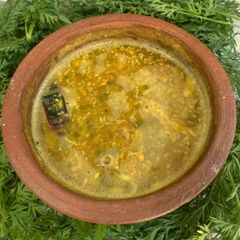 A picture of Gajar Saag Sambar (Carrot leaves Sambar).
