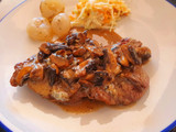 Beef fillet in creamy mushroom and gorgonzola sauce