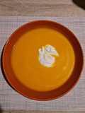 Sweet Potato and Butternut Squash Soup with Microwave Poached Egg