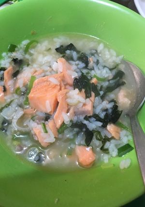 Foto resep Bubur Salmon Wakame