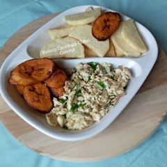 Fried plantain,yam with scrambled eggs A picture of Fried plantain,yam with scrambled eggs.