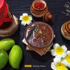 A picture of Raw Mango Vaghariyu / Sweet & Sour Mango Pickle.