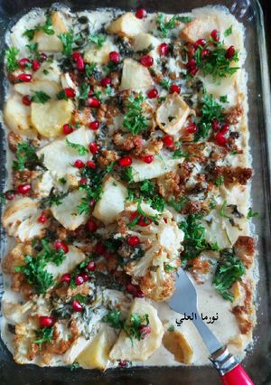 صورة لوصفة بطاطا وقرنبيط بطحينه