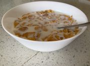 A picture of corn flakes breakfast
