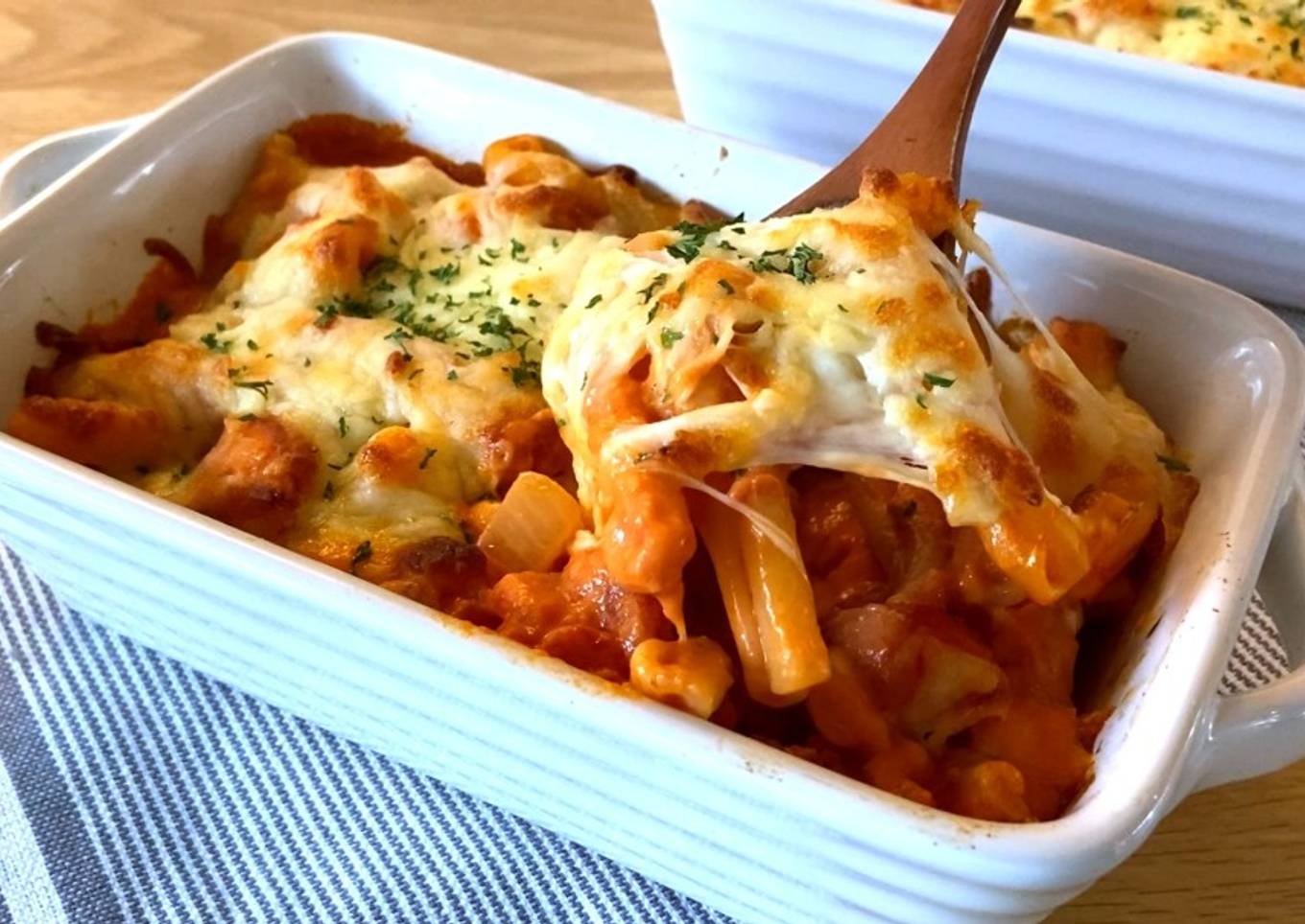 Sausage pasta bake in tomato cream sauce